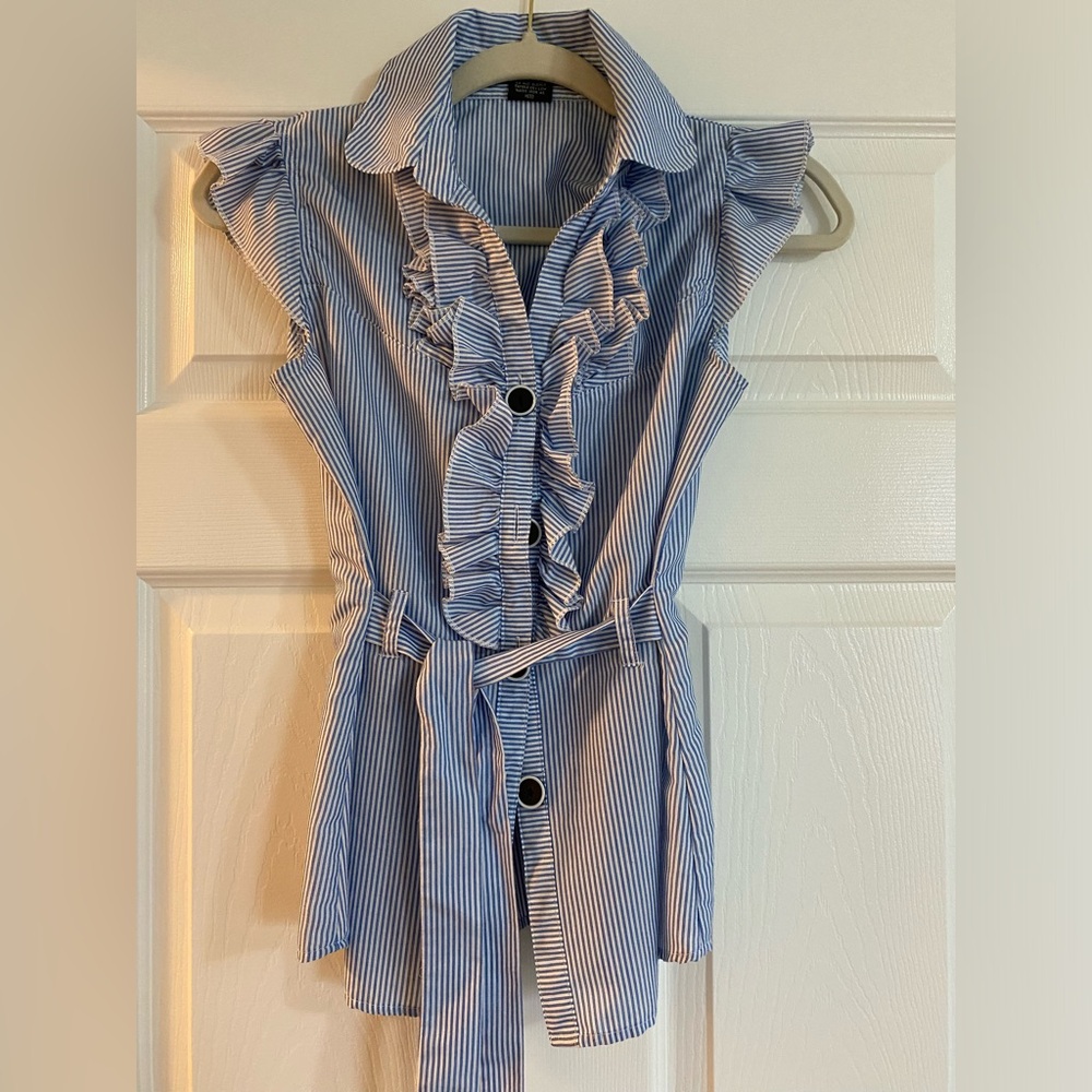 Blue and White Striped Blouse